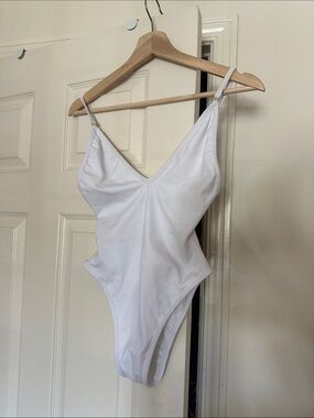 Classic V-Neck One-Piece Swimsuit in White